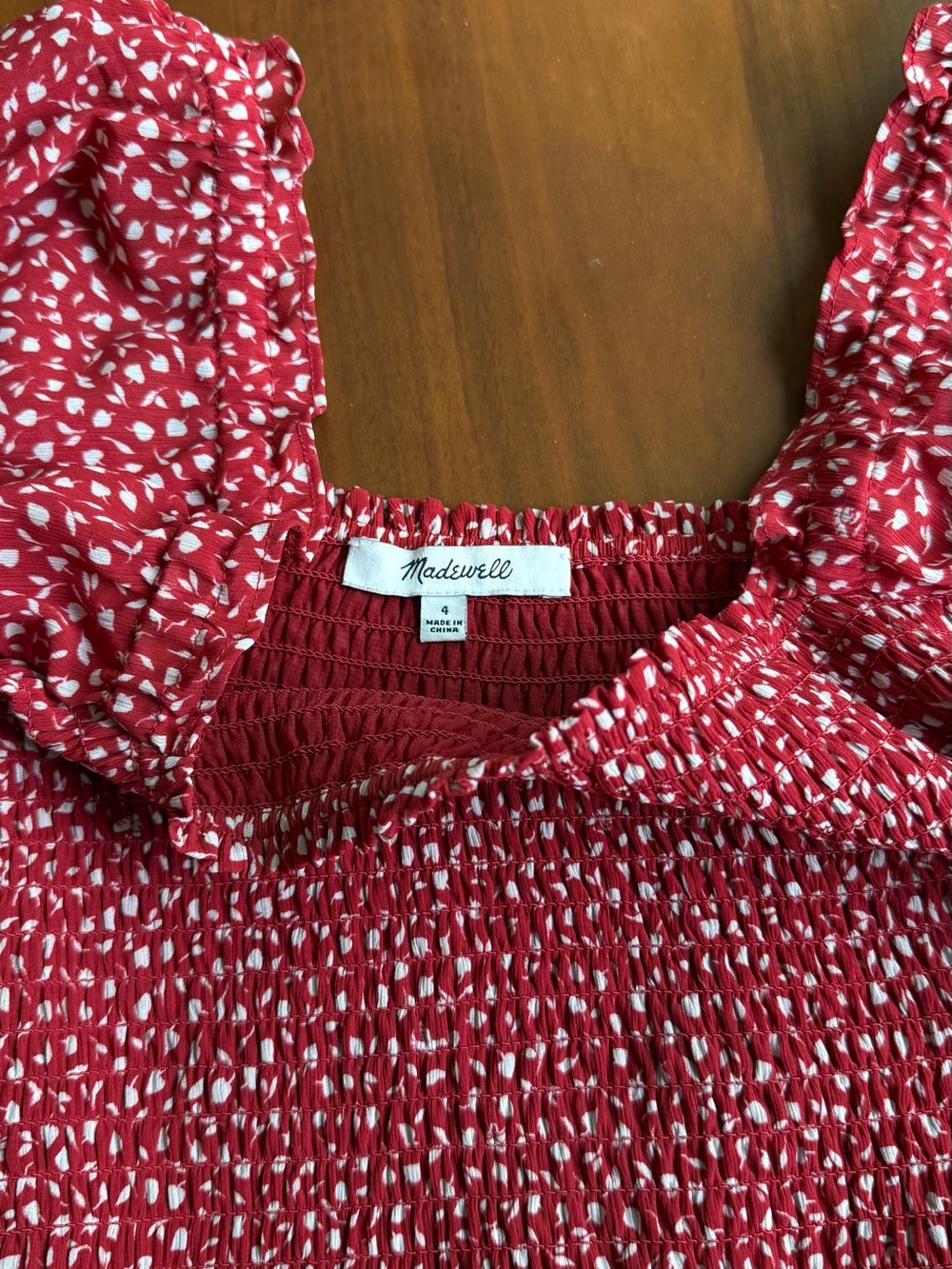 Madewell Red Square-Neck Smocked Peplum Blouse with Puff Sleeves - Picture 3 of 3